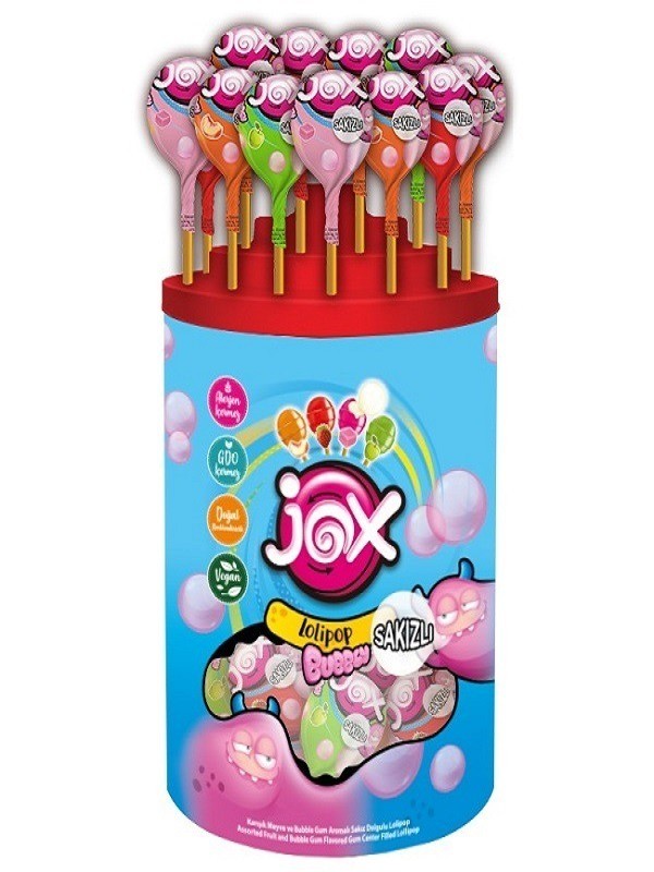 JOX BUBBLY LOLLIPOP; Sakız Dolgulu Meyve Aromalı Top Lolipop 13 gr x 110 Adet