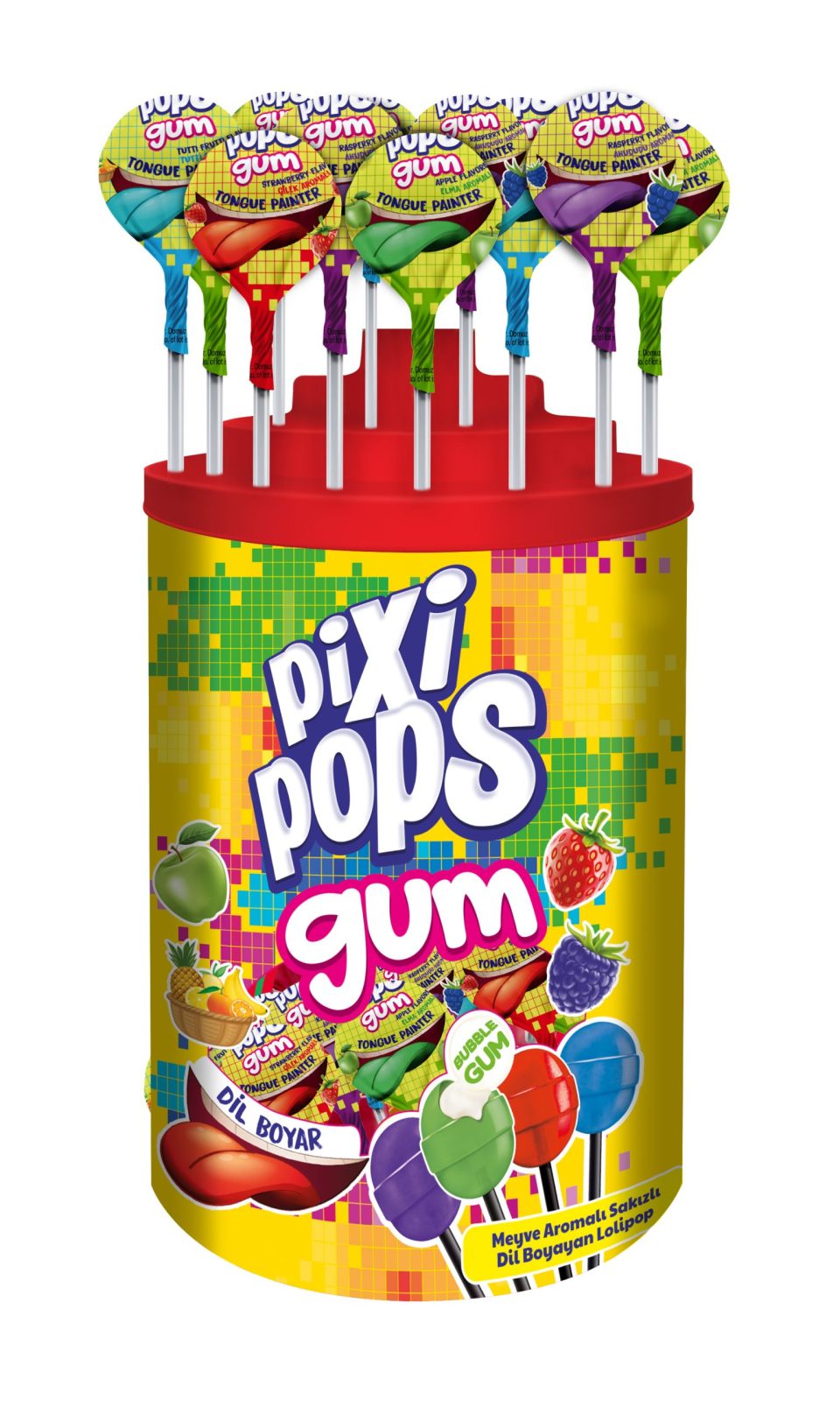 PIXI POPS; Meyve Aromalı Dil Boyayan Top Lolipop 16 gr x 100 Adet