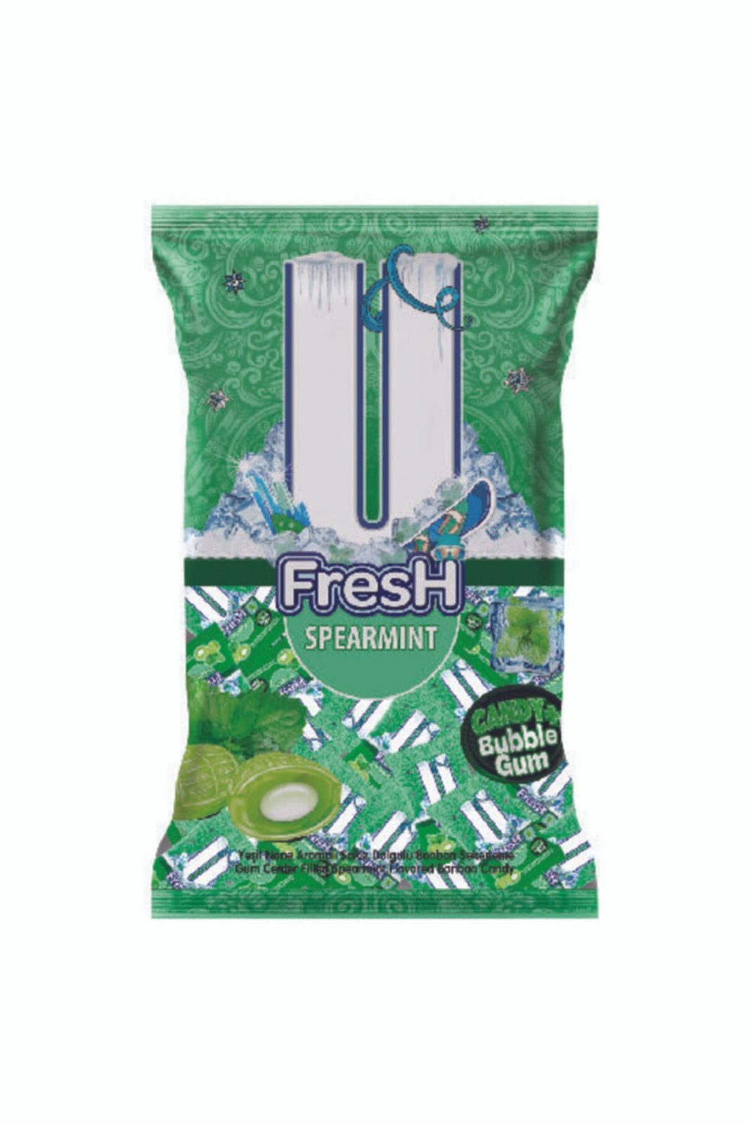 U FRESH SPEARMINT; Yeşil Nane Aromalı Sakız Dolgulu Bonbon Şekerleme 5 gr x 200 Adet