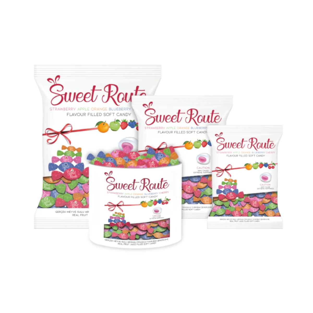 SWEET ROUTE; Gerçek Meyve Sulu Aromalı Sıvı Dolgulu Yumuşak Şekerleme 5 gr x 200 Adet