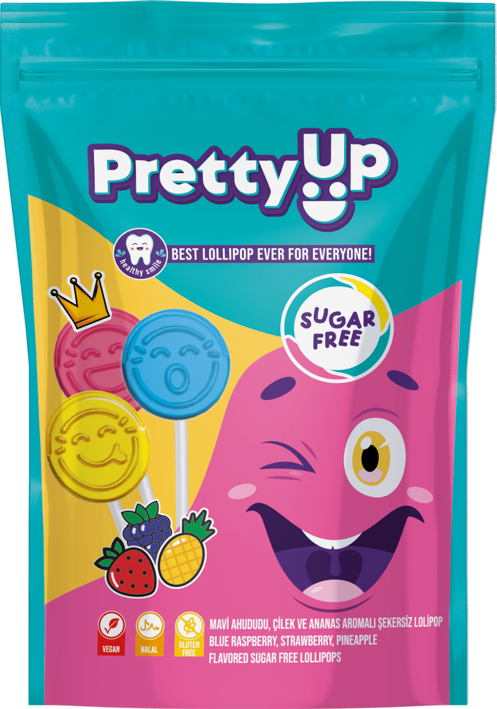 Pretty Up Diş Dostu Şekersiz Yassı Lolipop Vegan ve Glutensiz