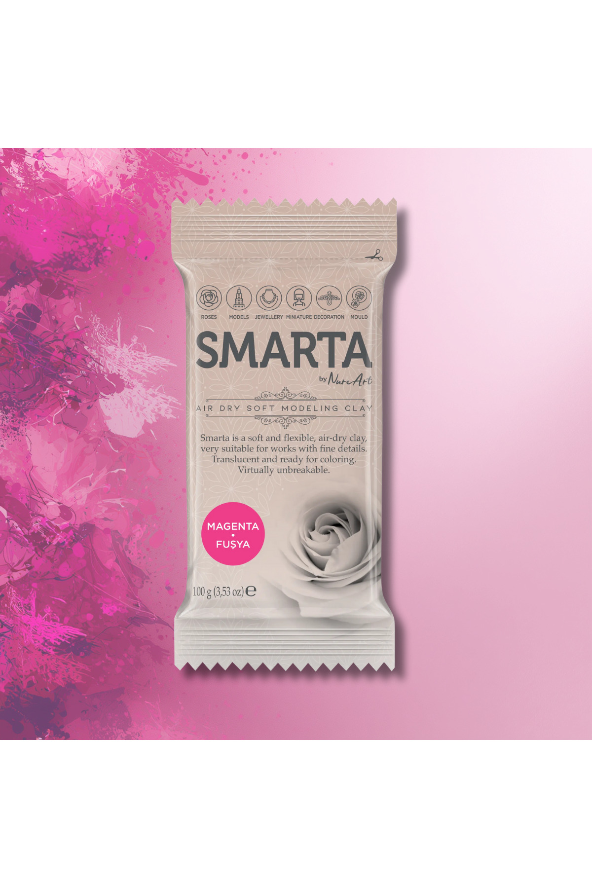 HAVAYLA KURUYAN MODELLEME KİL HAMURU FUŞYA - 100 GR