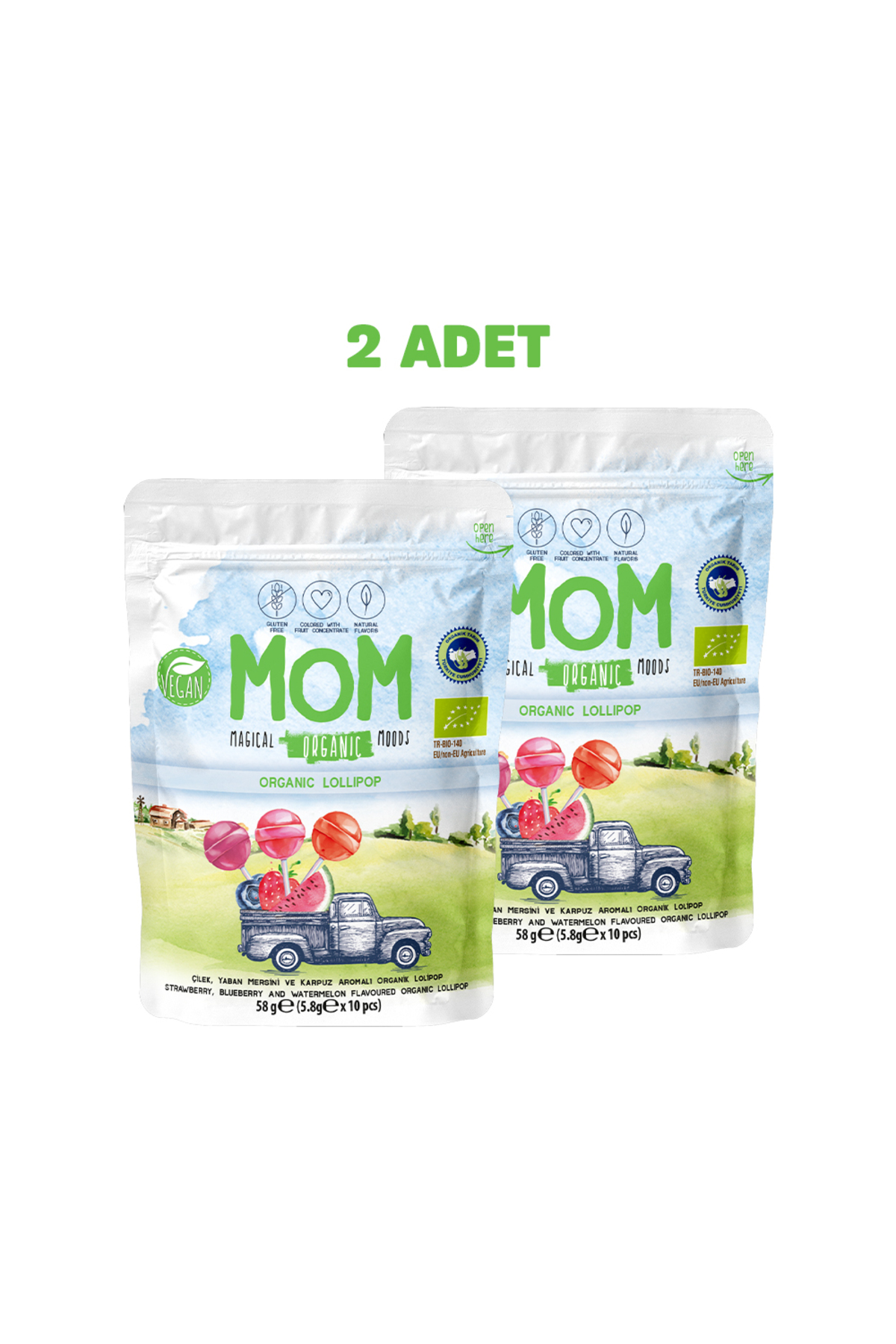 Organik Lolipop - 2’li Paket (ÇİLEK, KARPUZ, YABAN MERSİNİ)