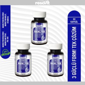 3 X Magnezyum 3’Lü Form (Bisglisinat-Sitrat-Malat) + Vitamin (B2, B3, B6) - 60 Bitkisel Kapsül